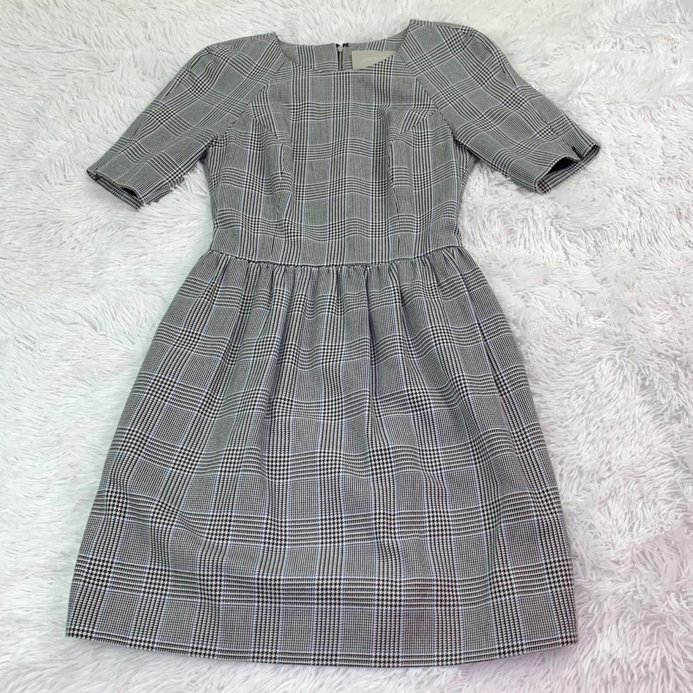 Jason Wu short sleeve plaid mini Dress crew neck in gray